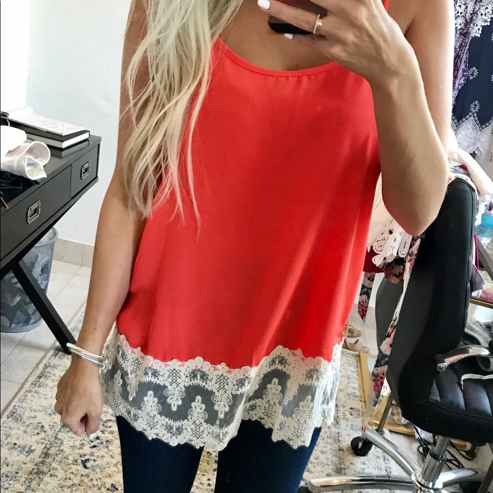 Pink/orange Tank with Embroidered Detail